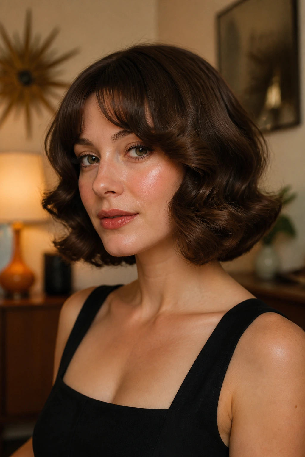 Portrait of a real woman with uniform vintage-inspired waves