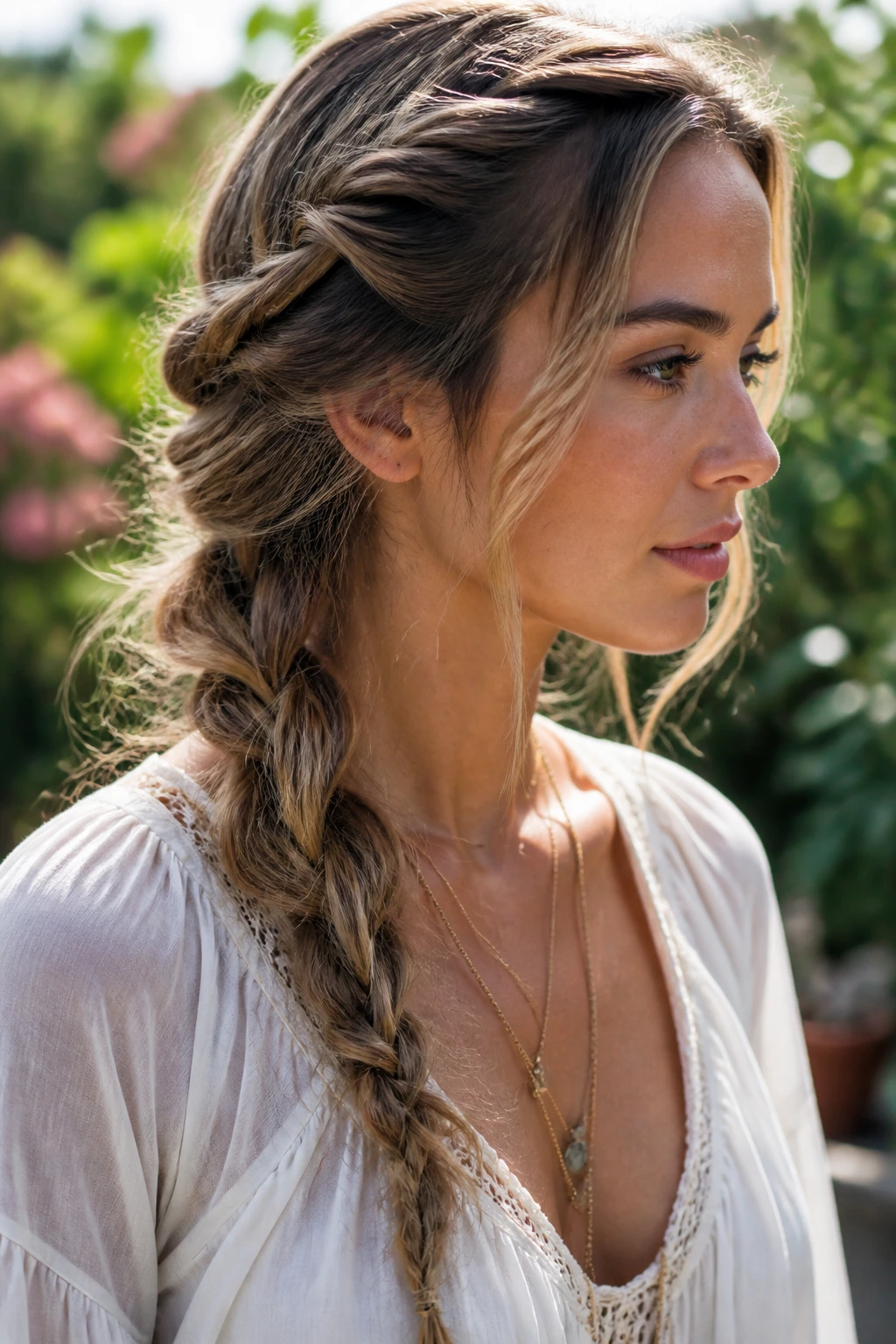 Close-up of a messy boho-chic rope braid on a real person