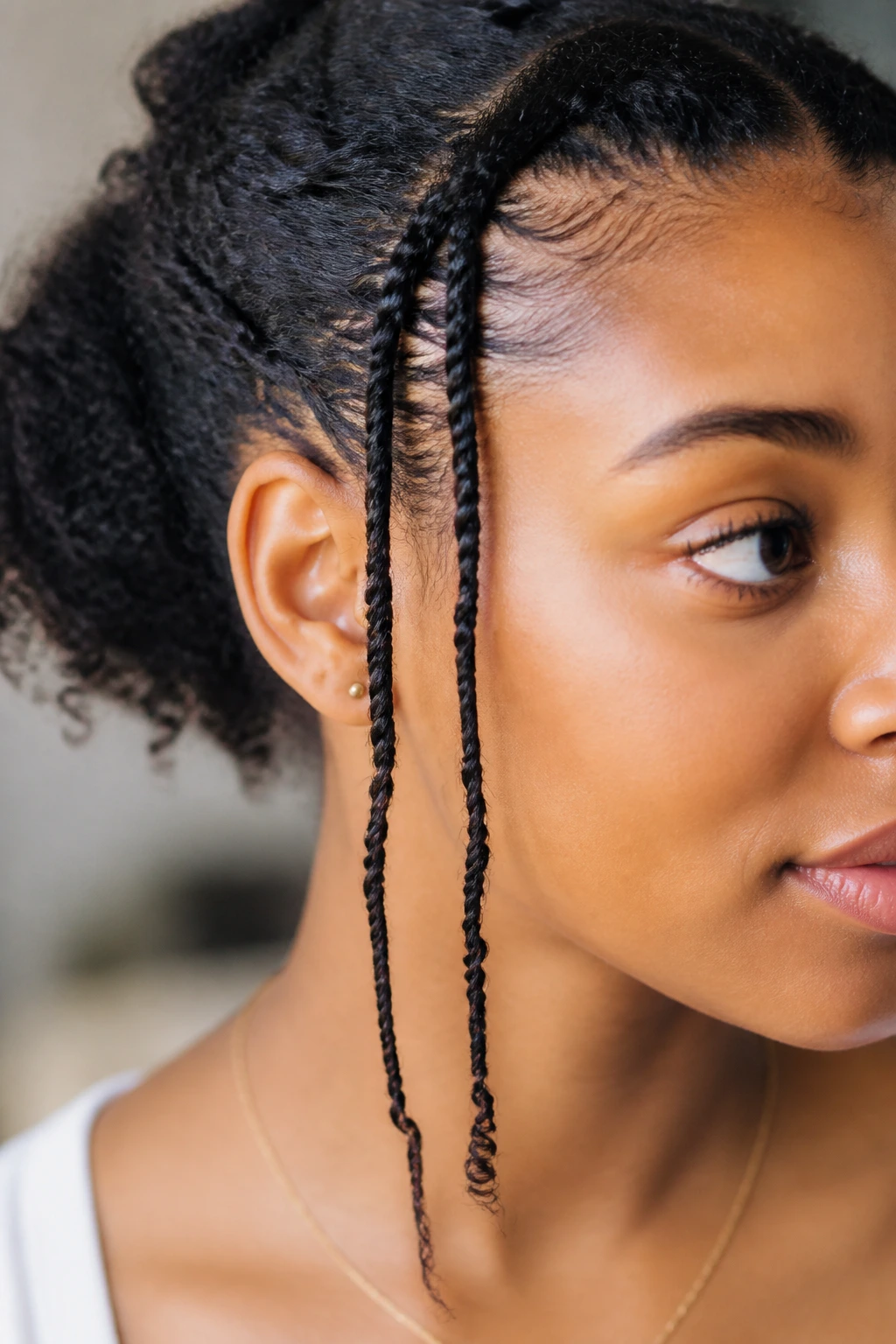 Close-up of twisted rope braids on a real head