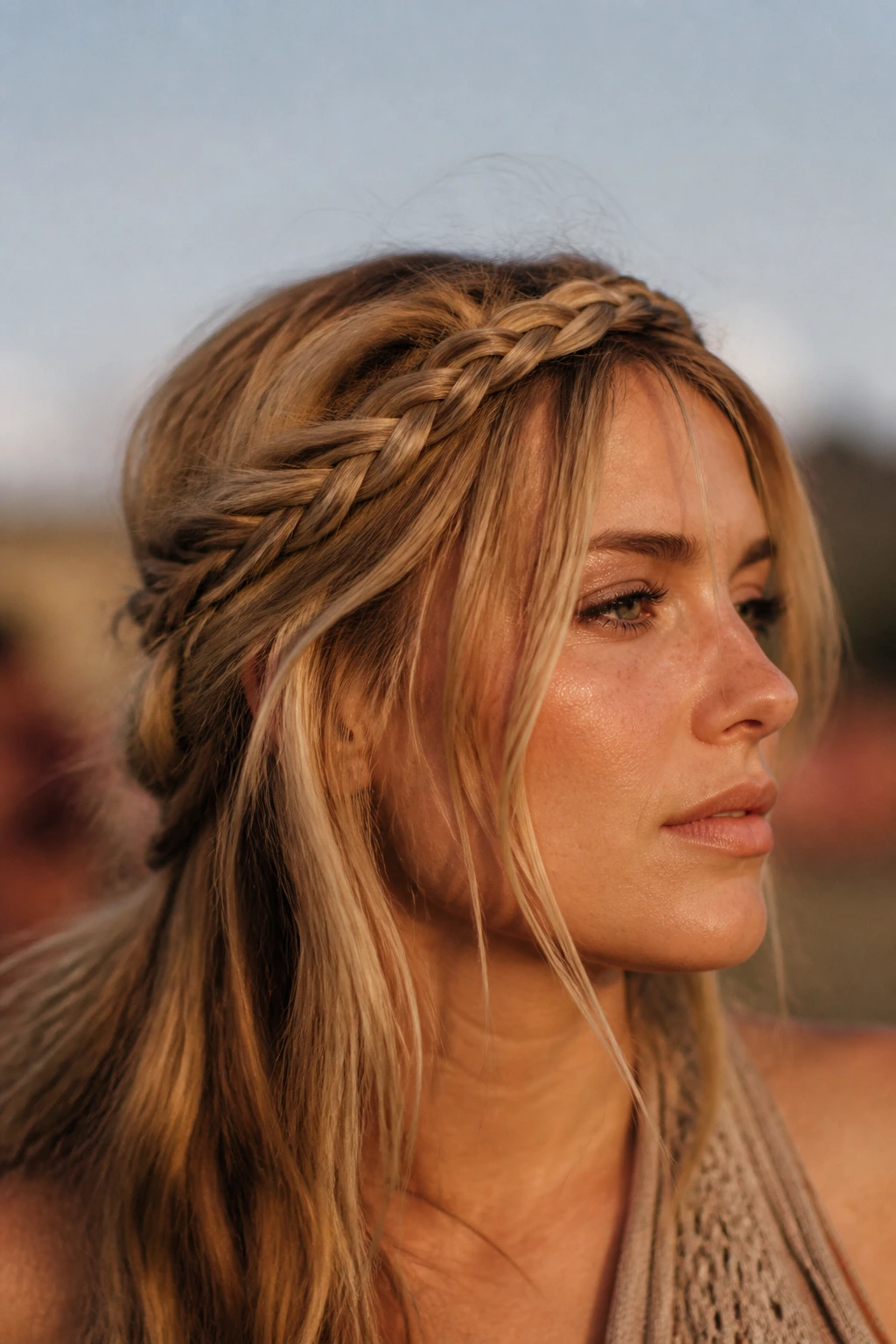Close-up of a real person wearing a rope braid headband