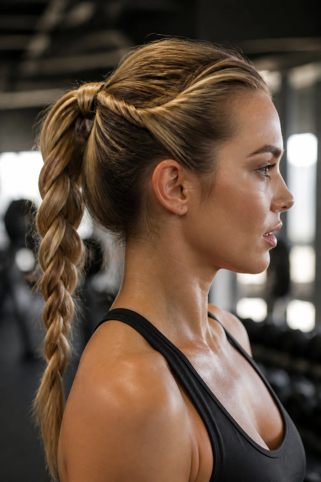 Close-up profile of a real person with a rope-twist ponytail