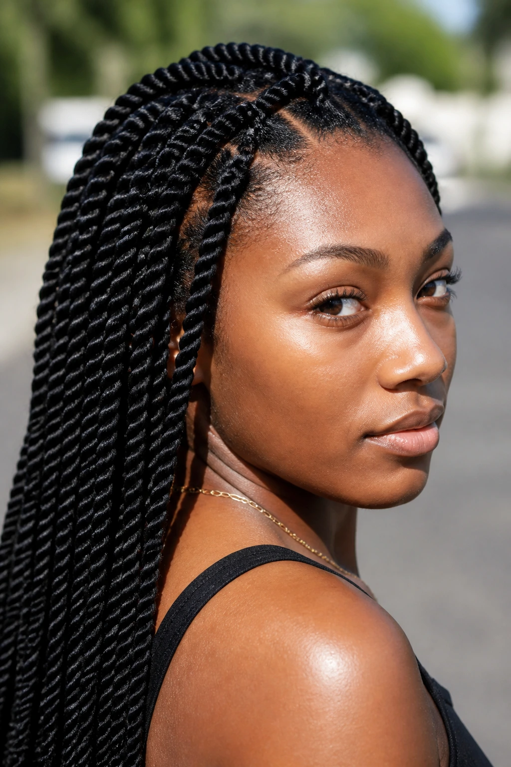Portrait of a person with rope twists outdoors