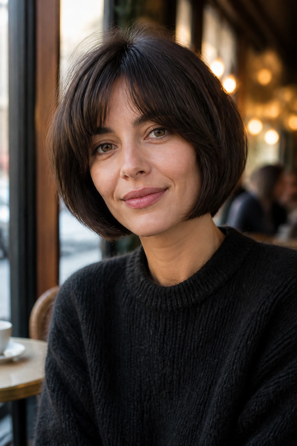 Front portrait of a real woman with a rounded Parisian-inspired bob