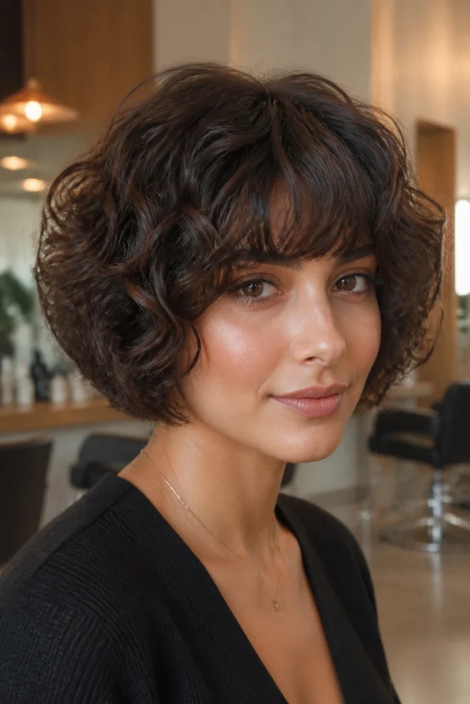 15 Curly Bobs with Bangs for Thick Hair