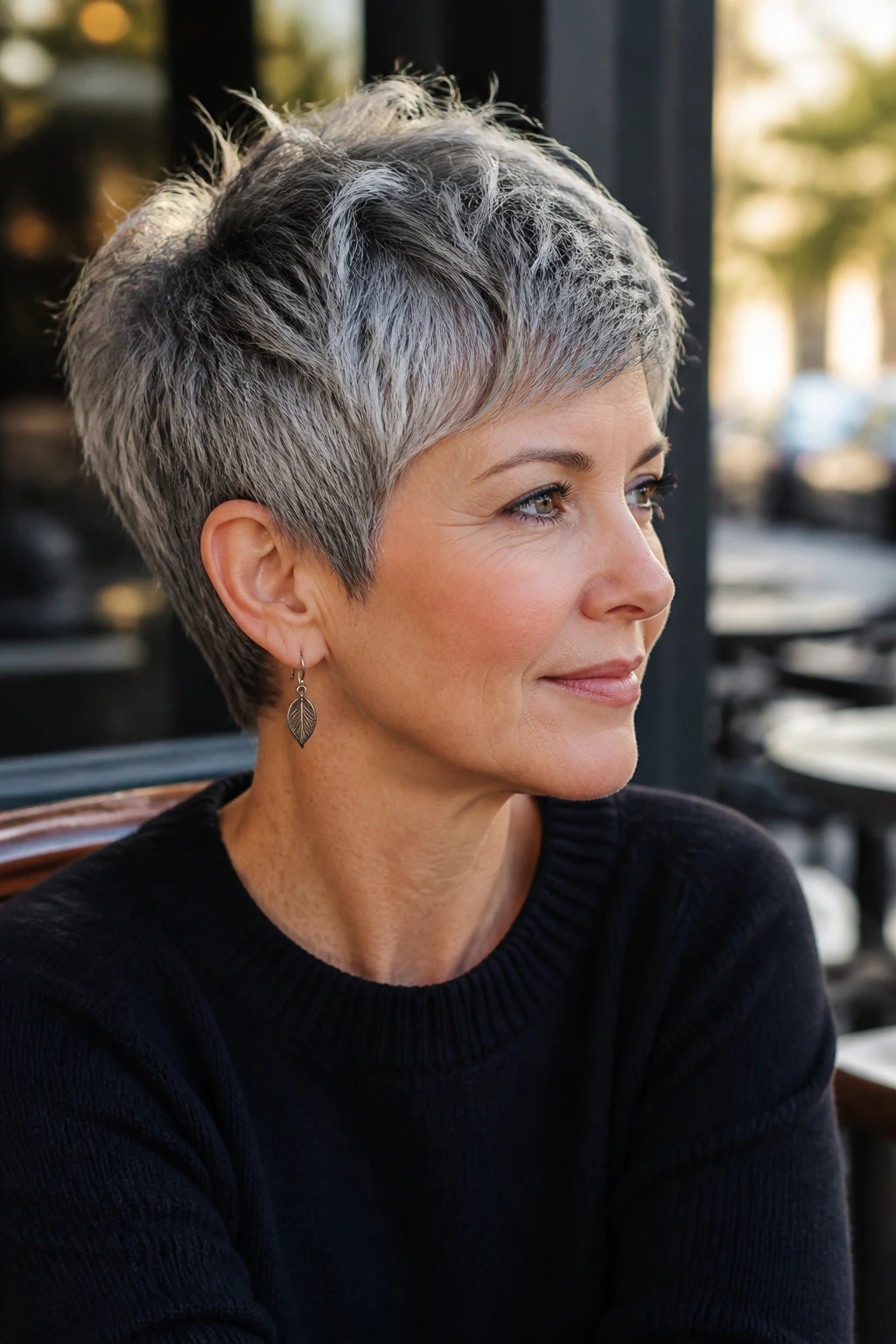Close-up portrait of a person with salt-and-pepper textured crop showing lift and volume.