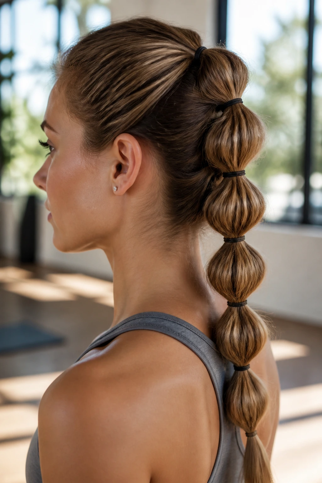 Profile view of a person showing a segmented pull-through braid.