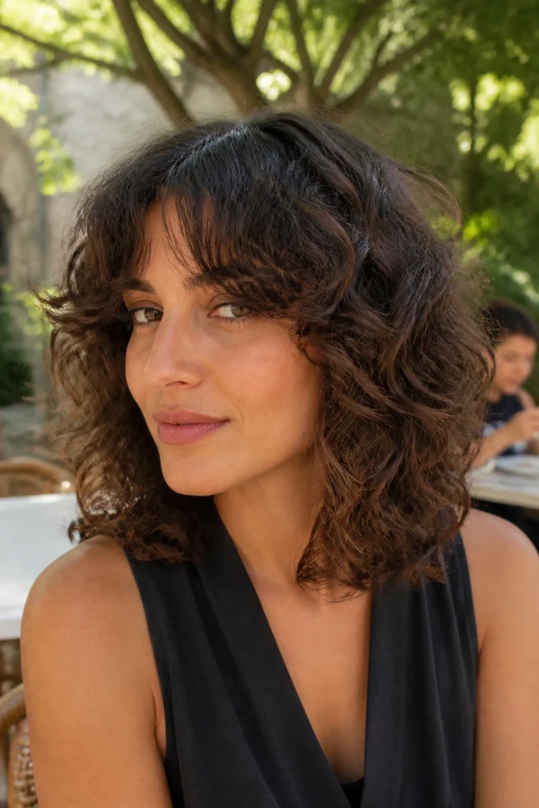 18 Voluminous Bob with Curtain Bangs for Curly Hair