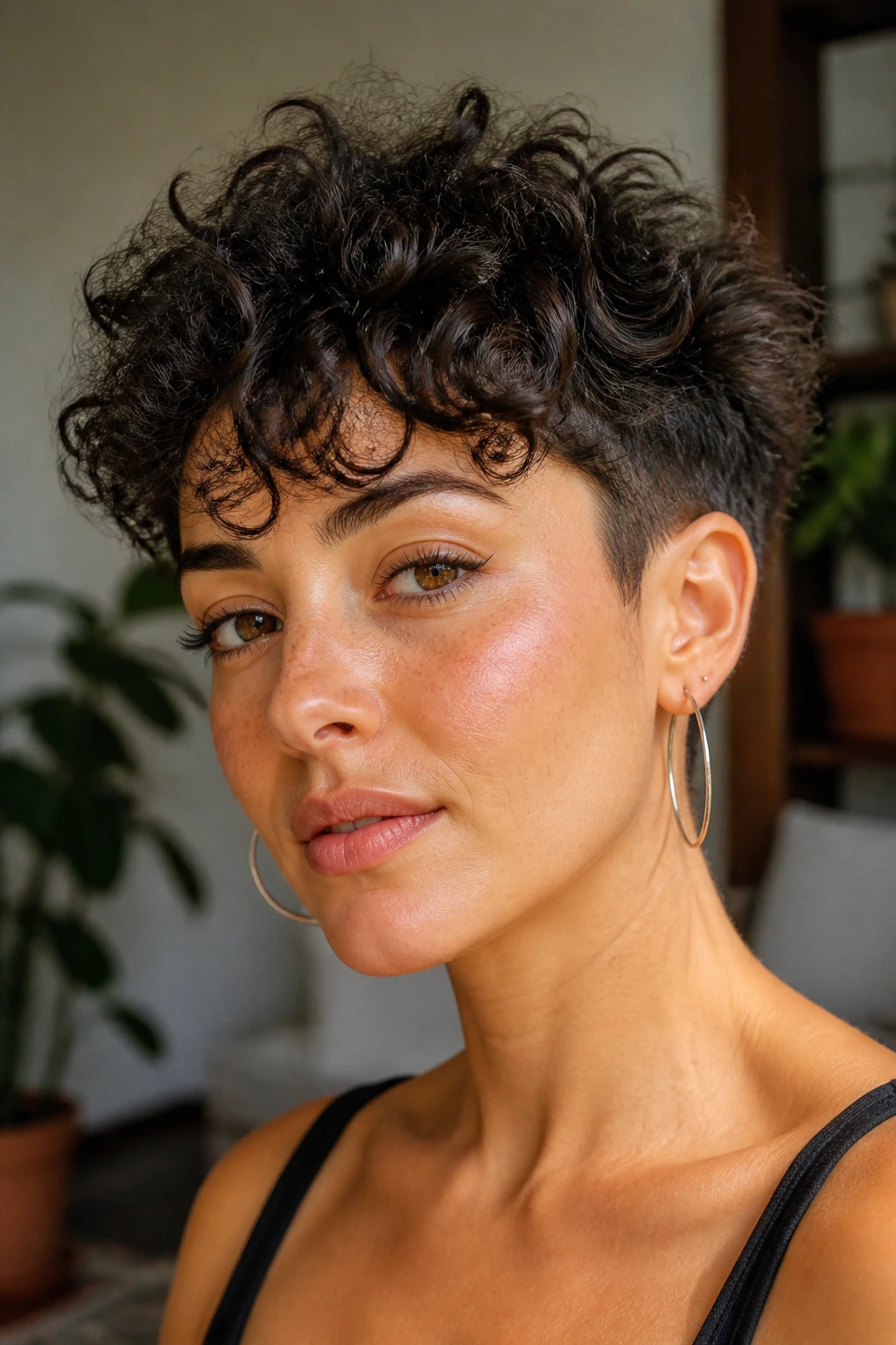 Portrait of person with natural shaggy taper curls