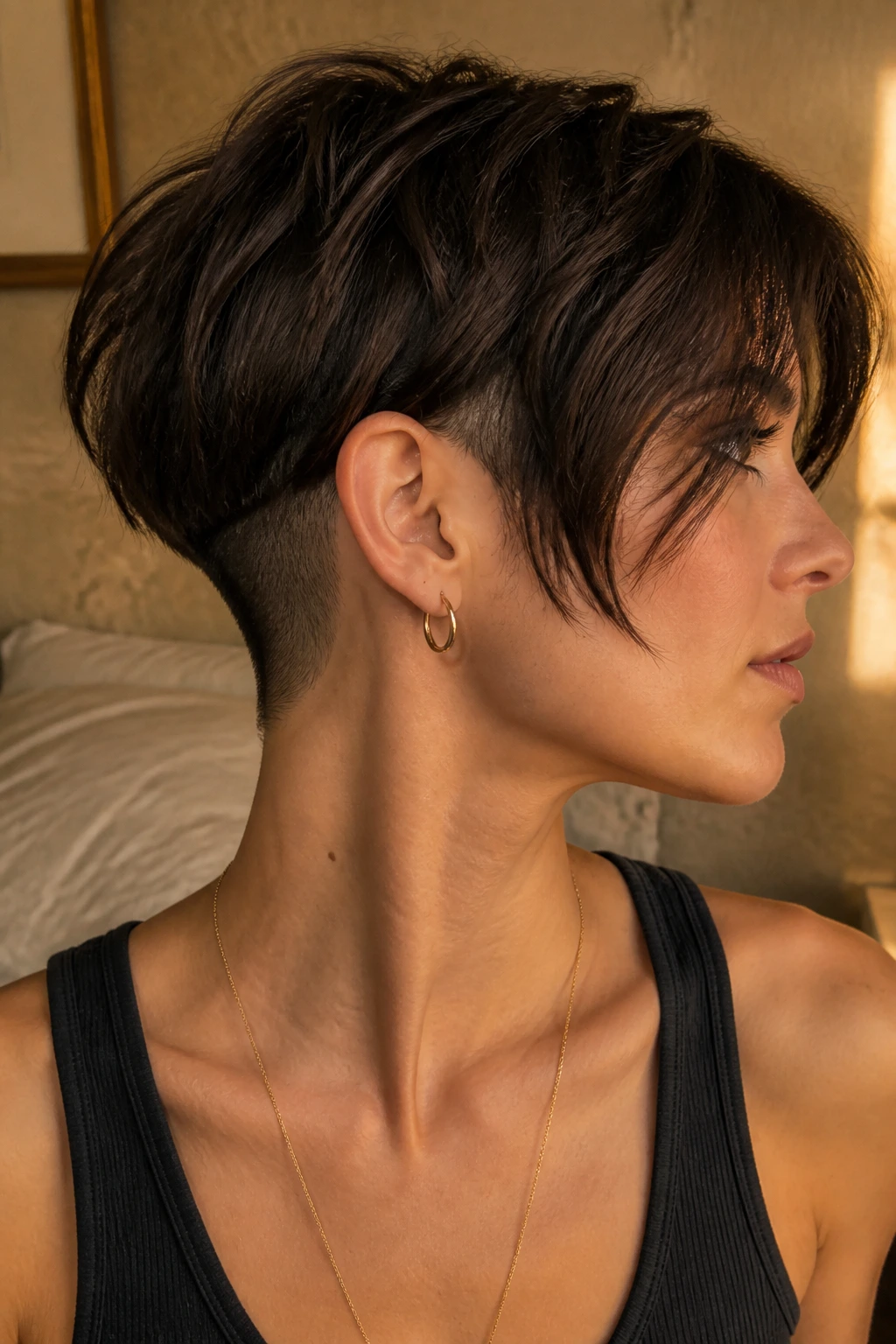 Close-up of The Shaved Nape with Choppy Layers on a real person