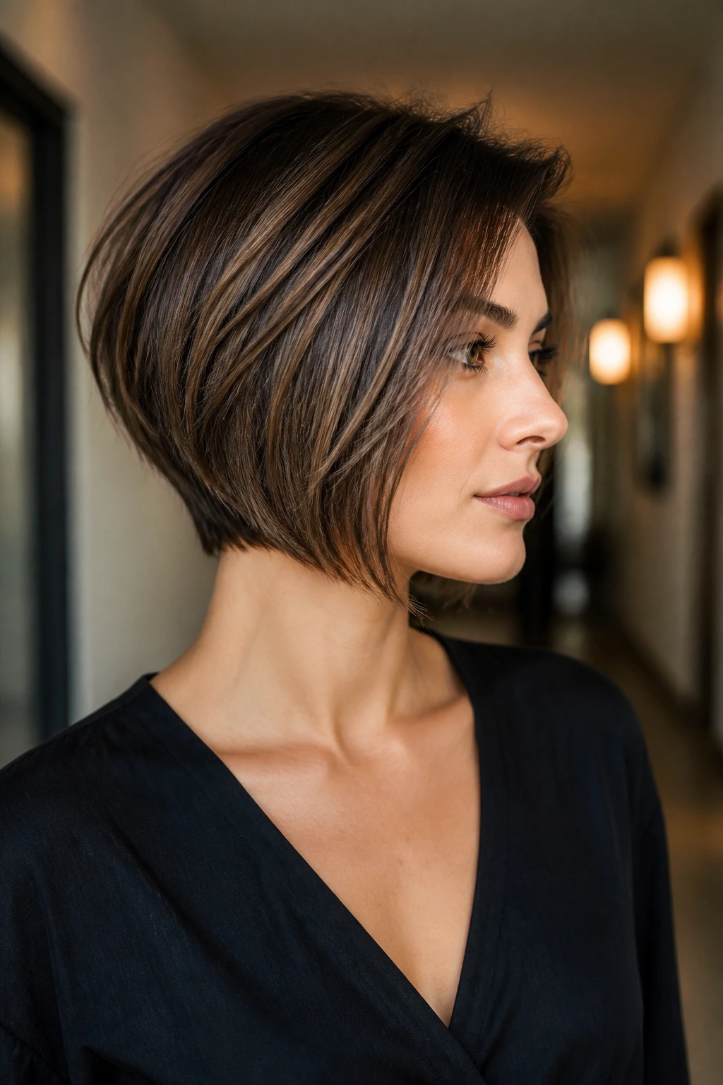Portrait of a person with a face-flattering short haircut for their shape.