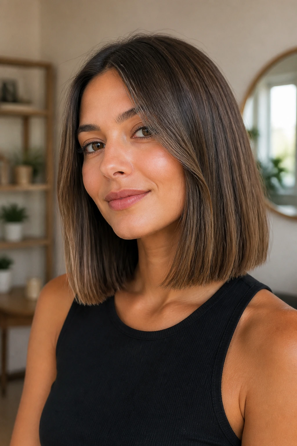 Head-and-shoulders shot of a real person with a shoulder-length blunt cut.