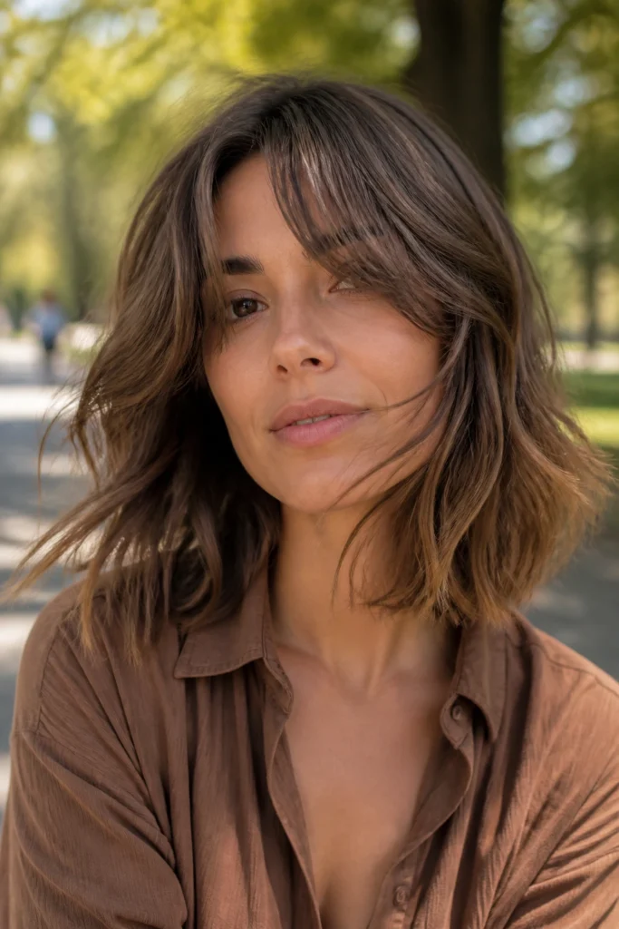 18 Textured Bob Haircut with Curtain Bangs for Square Faces