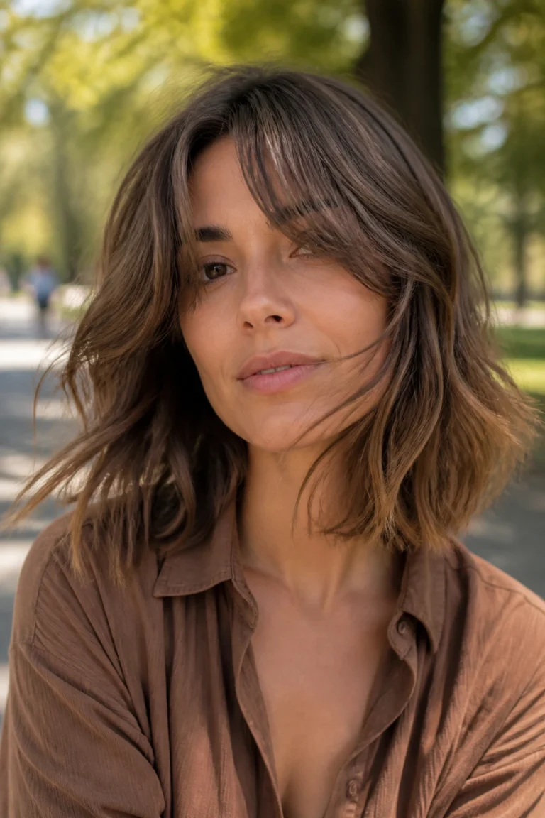 18 Textured Bob Haircut with Curtain Bangs for Square Faces