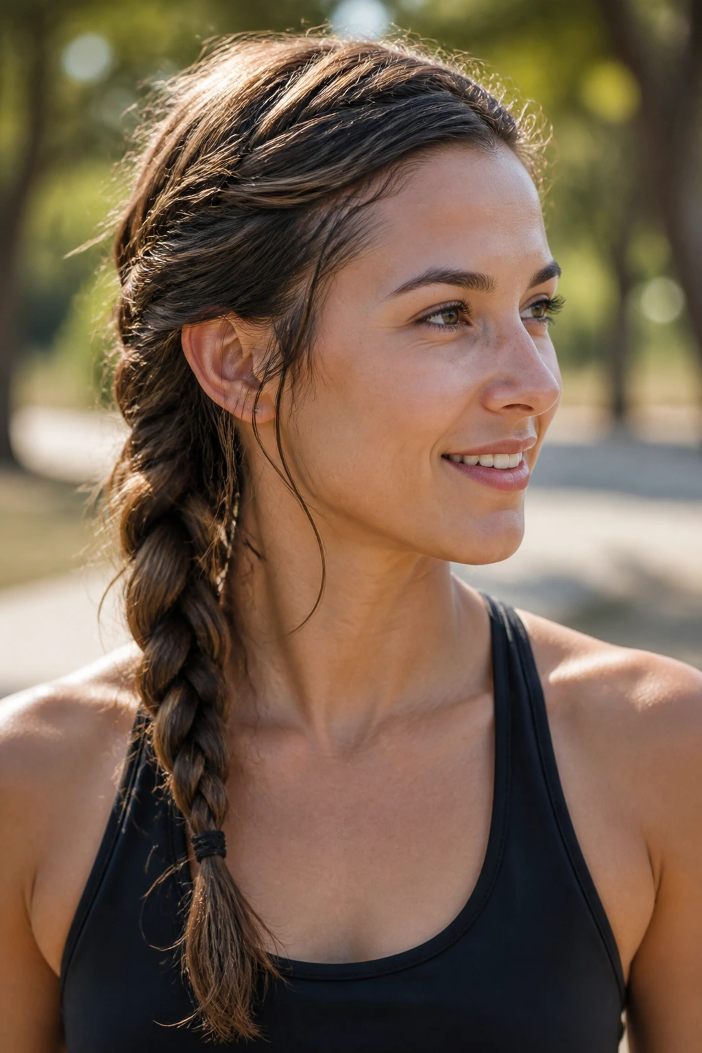 Close-up of a real person with a messy side braid and matte finish clay
