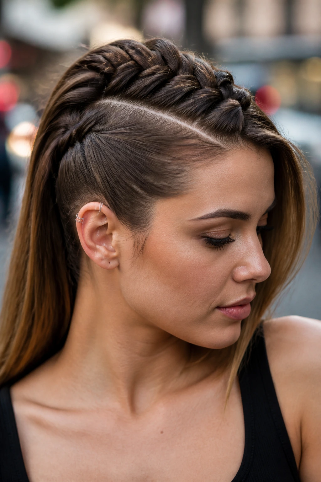 Real person with side-parted mohawk braid