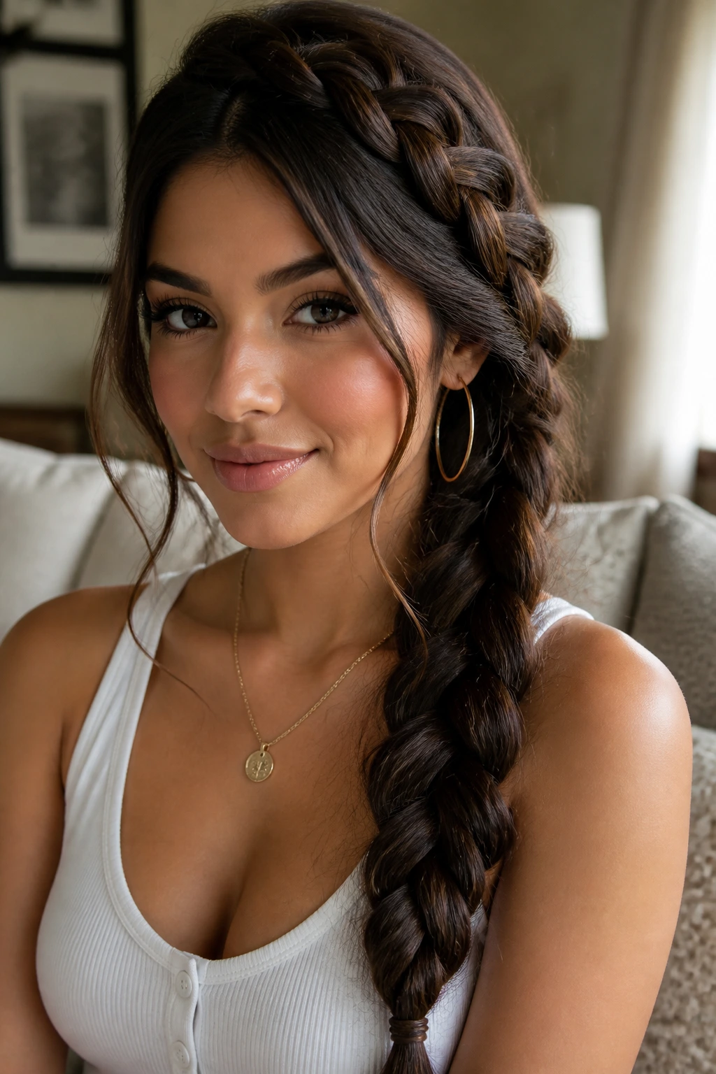 Close-up of Side-Swept Braid With Volume on a real woman, braid cascading over the shoulder