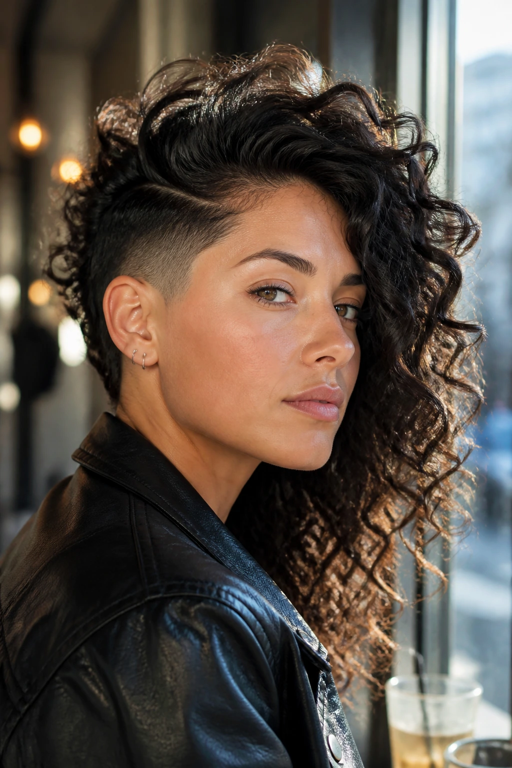 Close-up of a real person with a low fade and side-swept curls