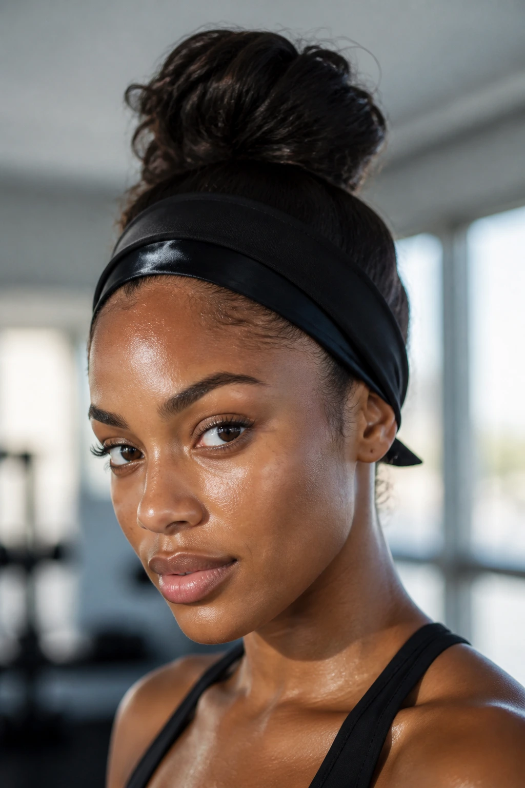 Close-up of satin-lined headband protecting edges during workout