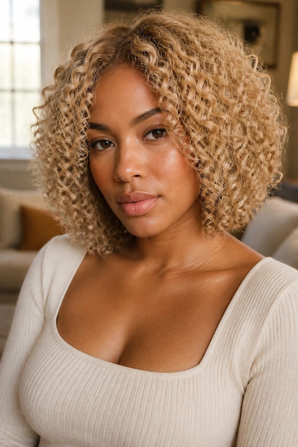 Real person with hair tone that flatters their skin undertone
