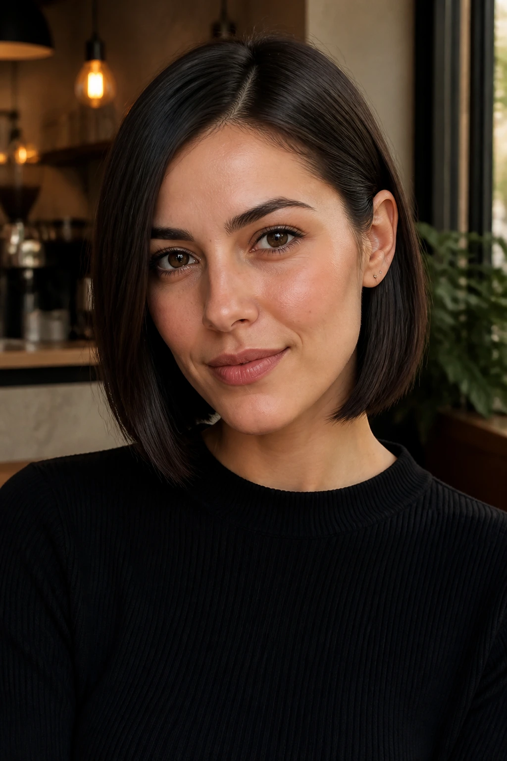 Close-up of person with sleek A-Line and tucked sides hairstyle