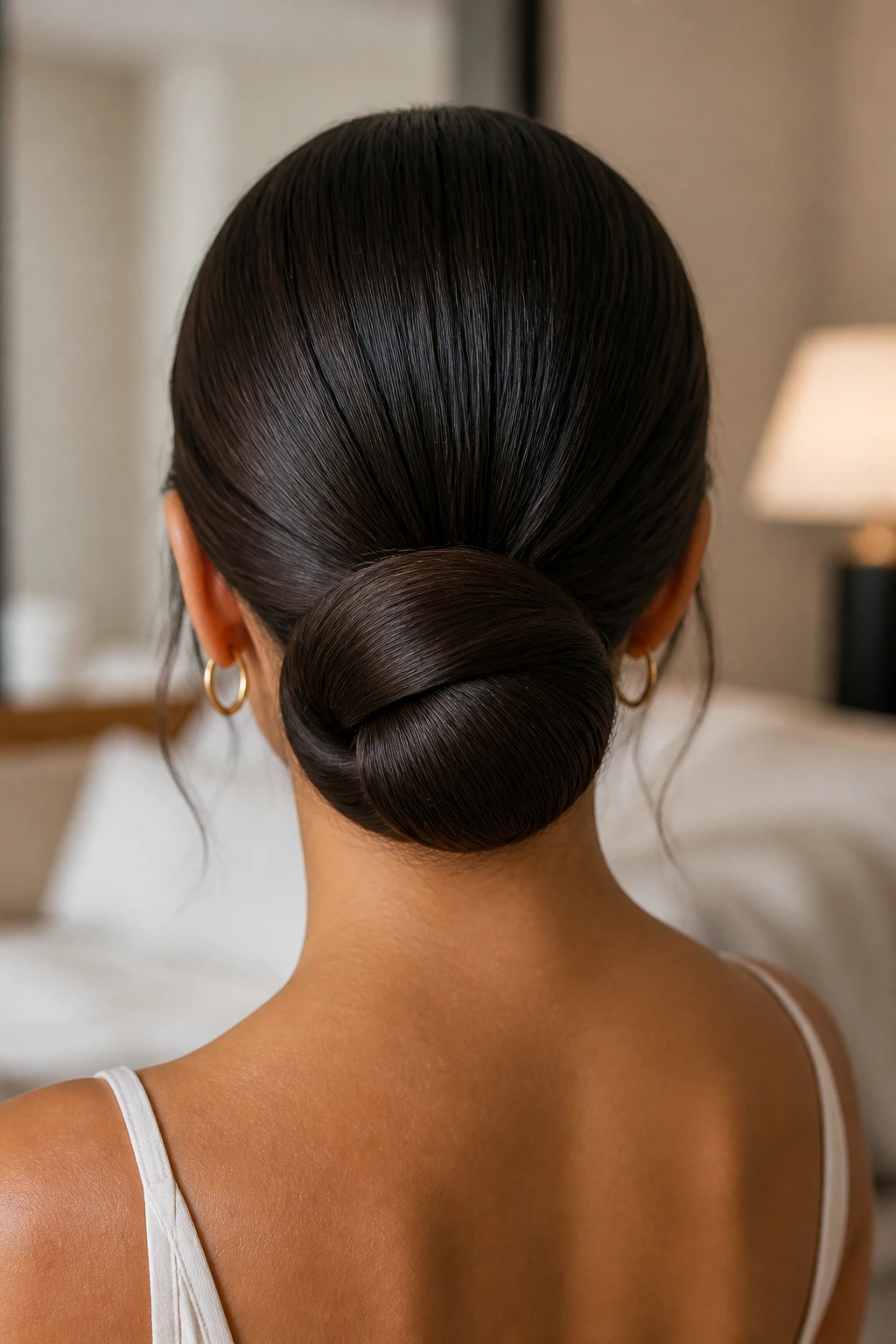 Back view of a woman with a sleek low chignon