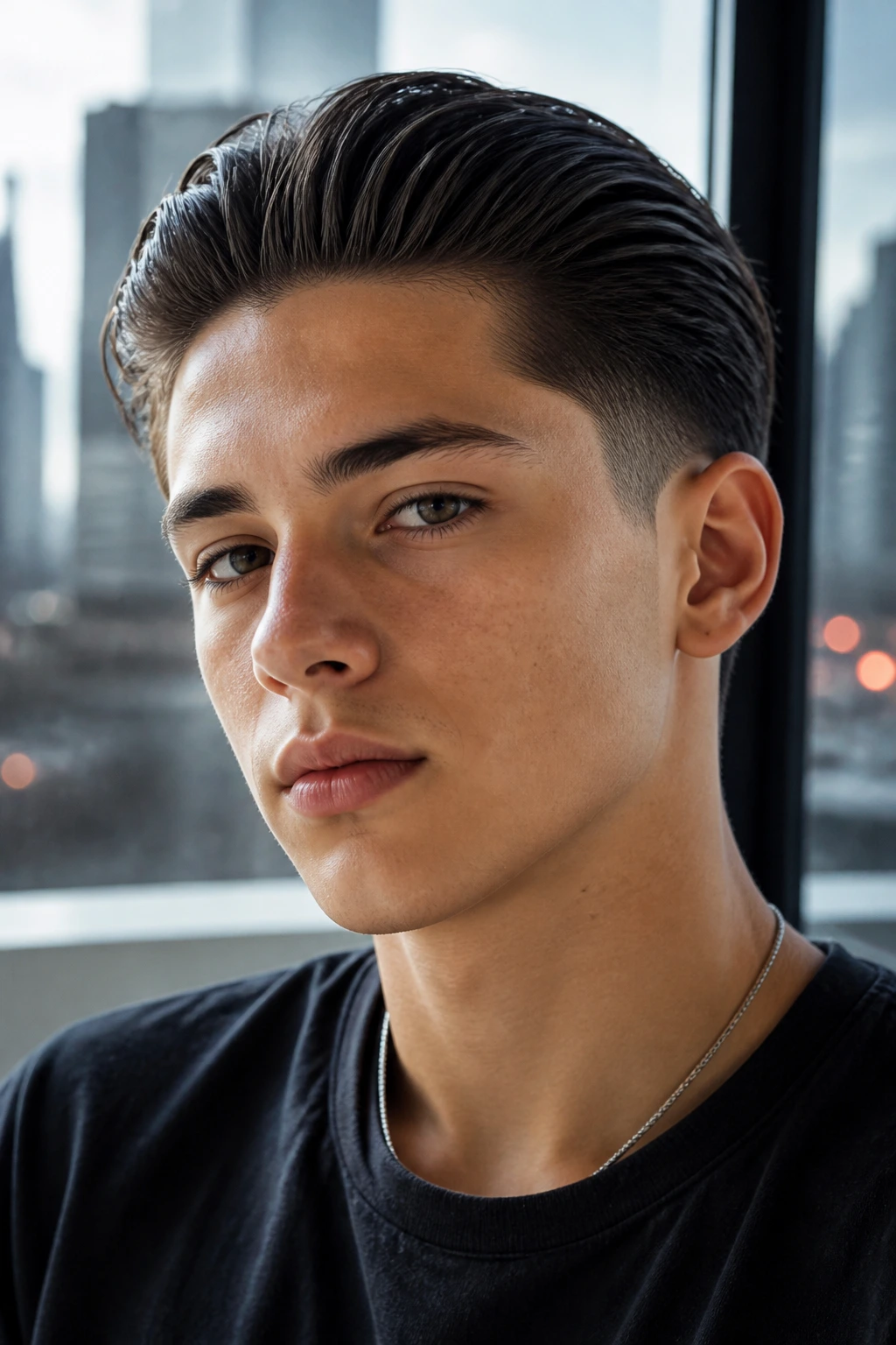 Portrait of teen with slicked-back hair and tapered sides