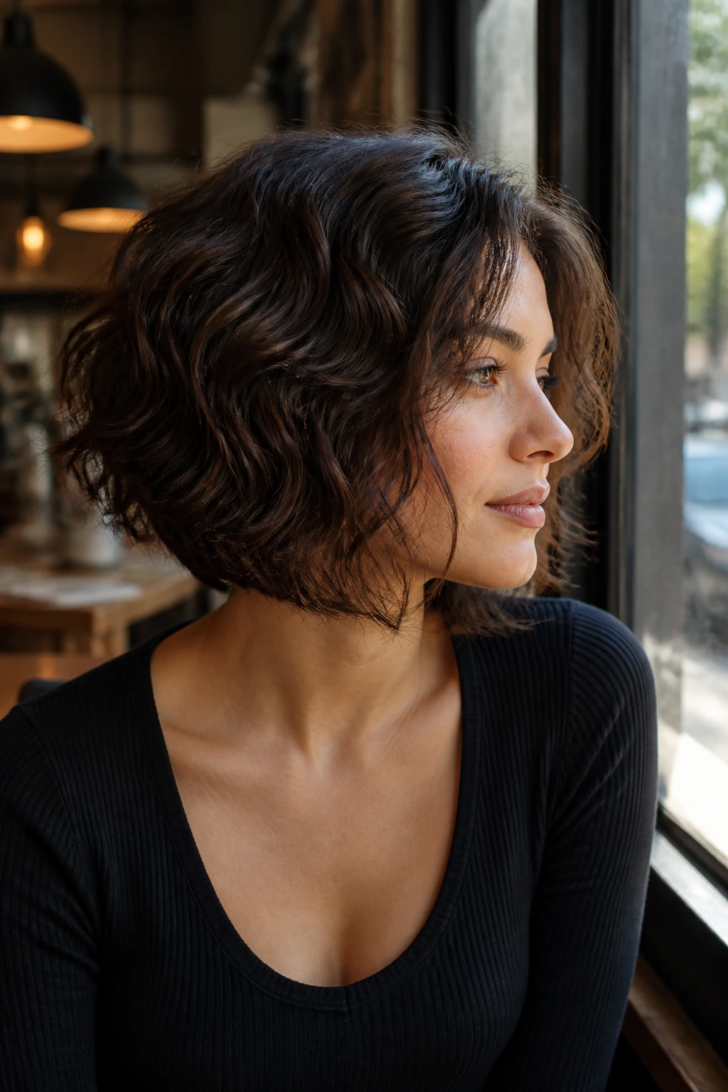 Profile of a real person with The Soft-Layered Inverted Wave, jaw-length waves and layered curls