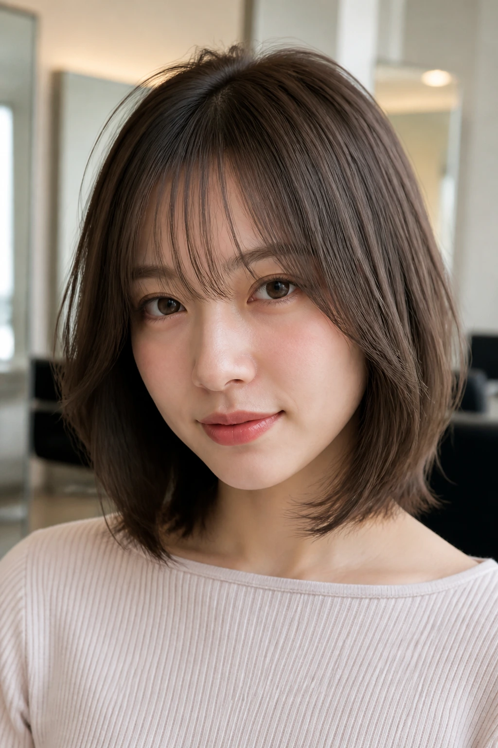 Close-up of a real person with a soft lob and see-through bangs