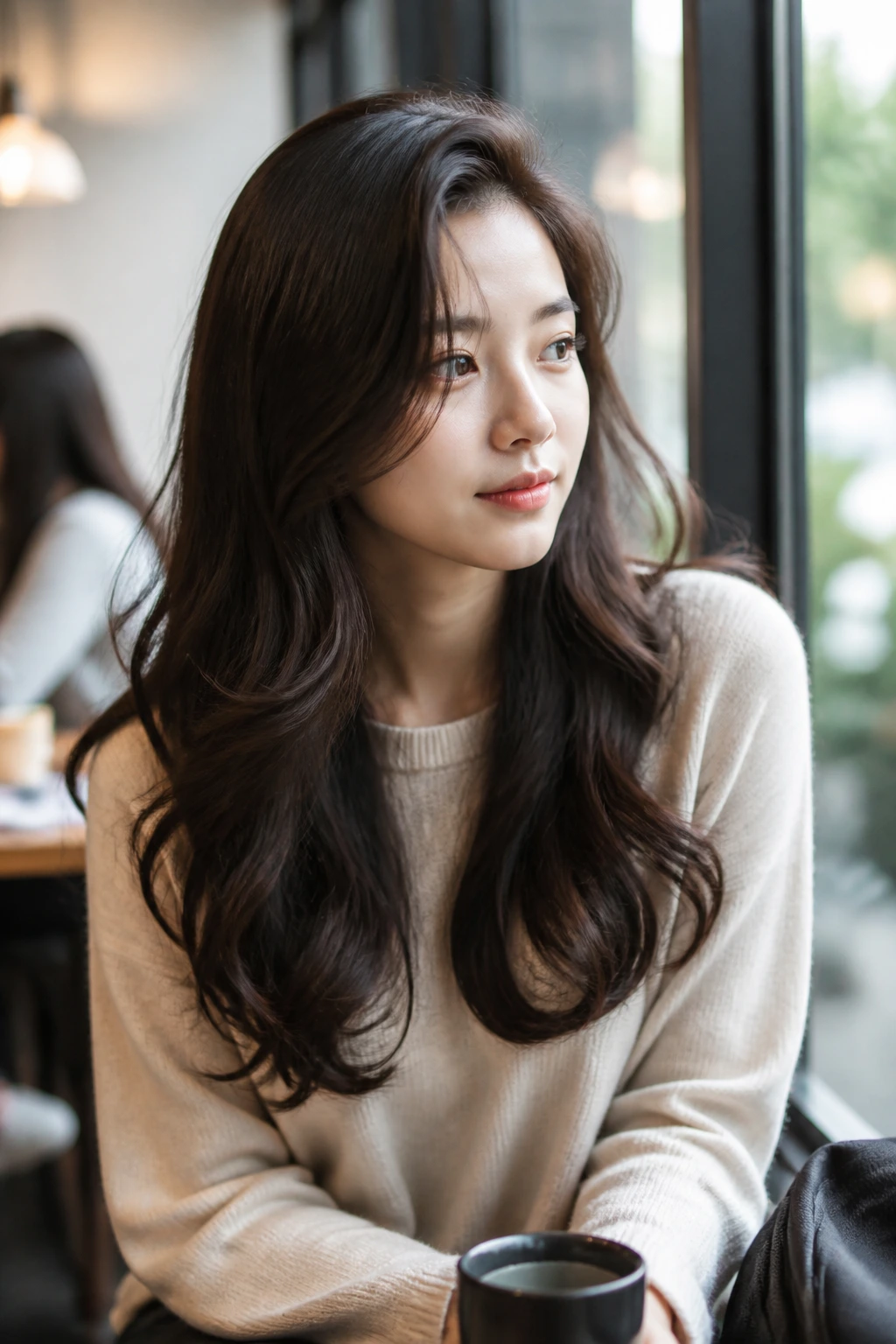 Portrait of a real woman with deep side part and soft waves