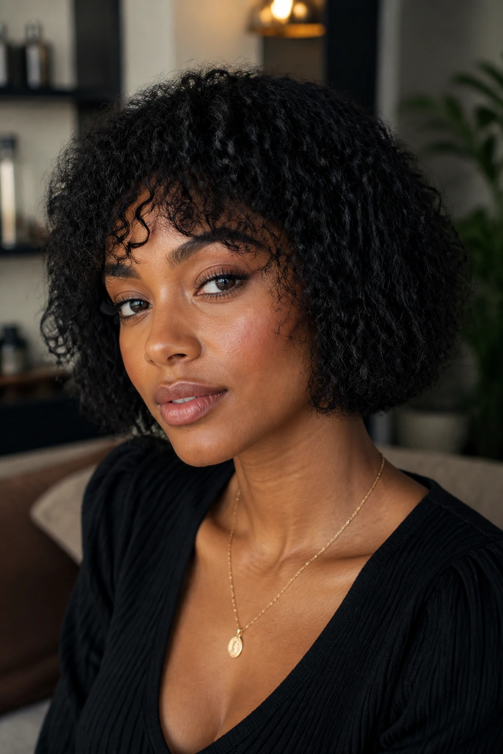 Close-up portrait of a person with a softened edges bob