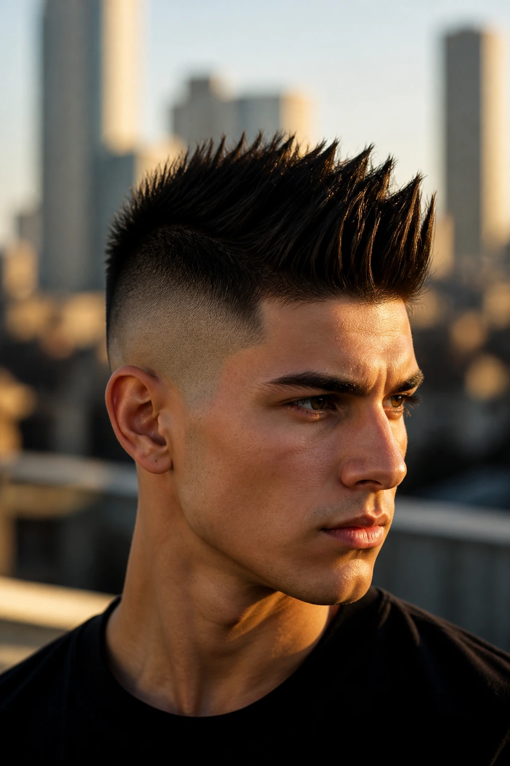 Real person with brushed-up spikes and zero-fade undercut