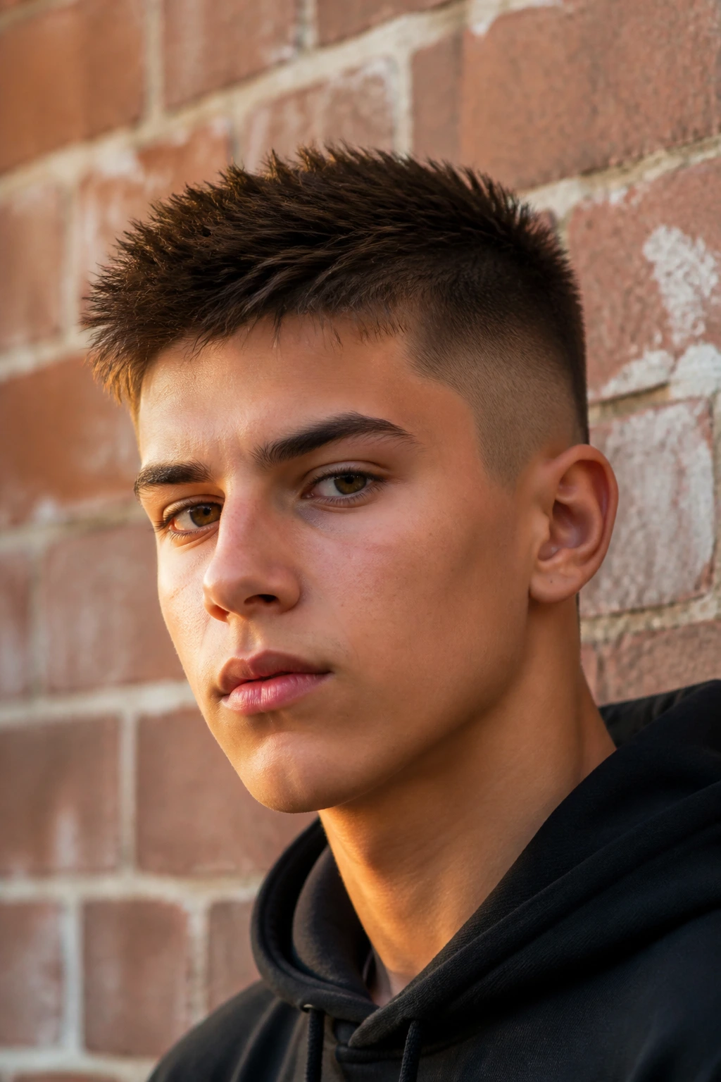 Close-up of teen with spiky crew cut on top