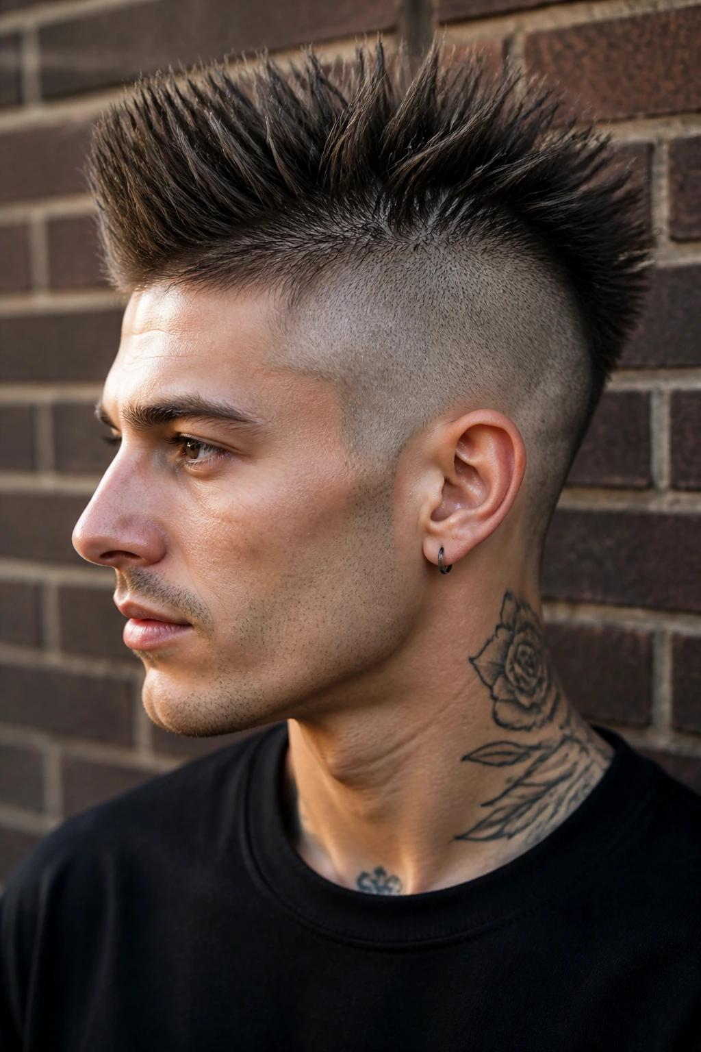 Close-up of Spiky Crown With Shaved Sides hairstyle on a real person