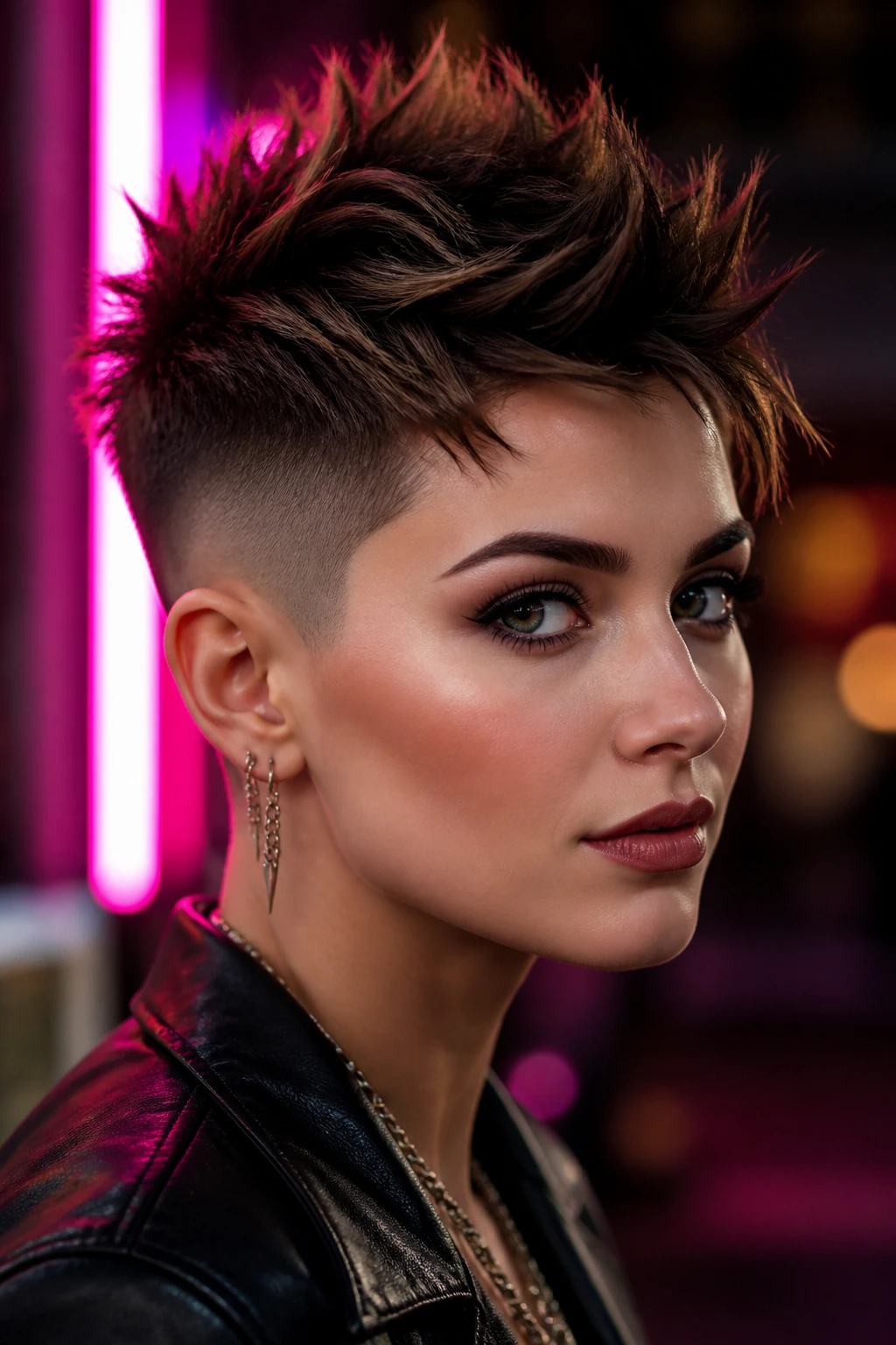 Portrait of a person with a spiky pixie fade and multi-directional spikes.