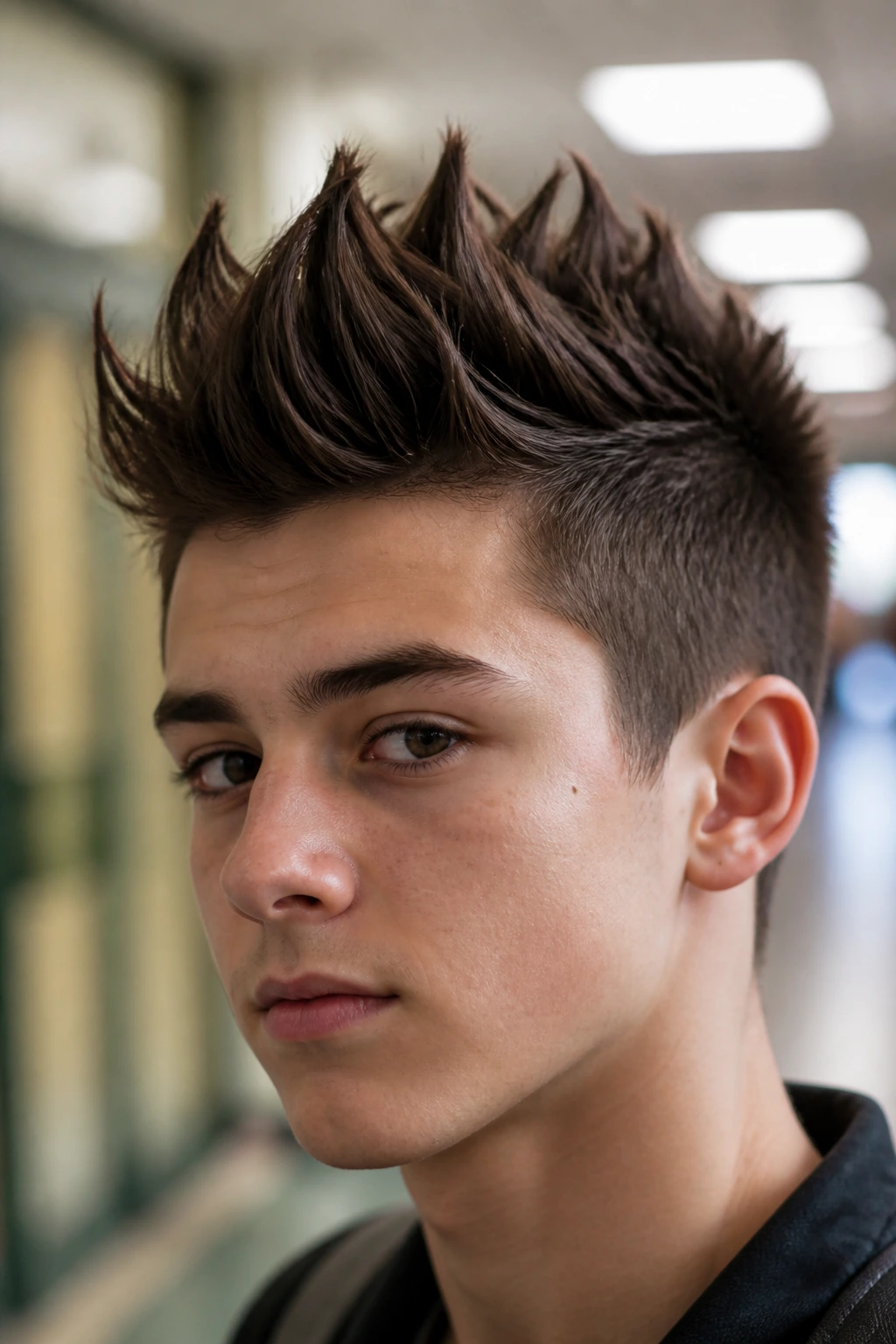 Close-up portrait of a real person with a spiky quiff
