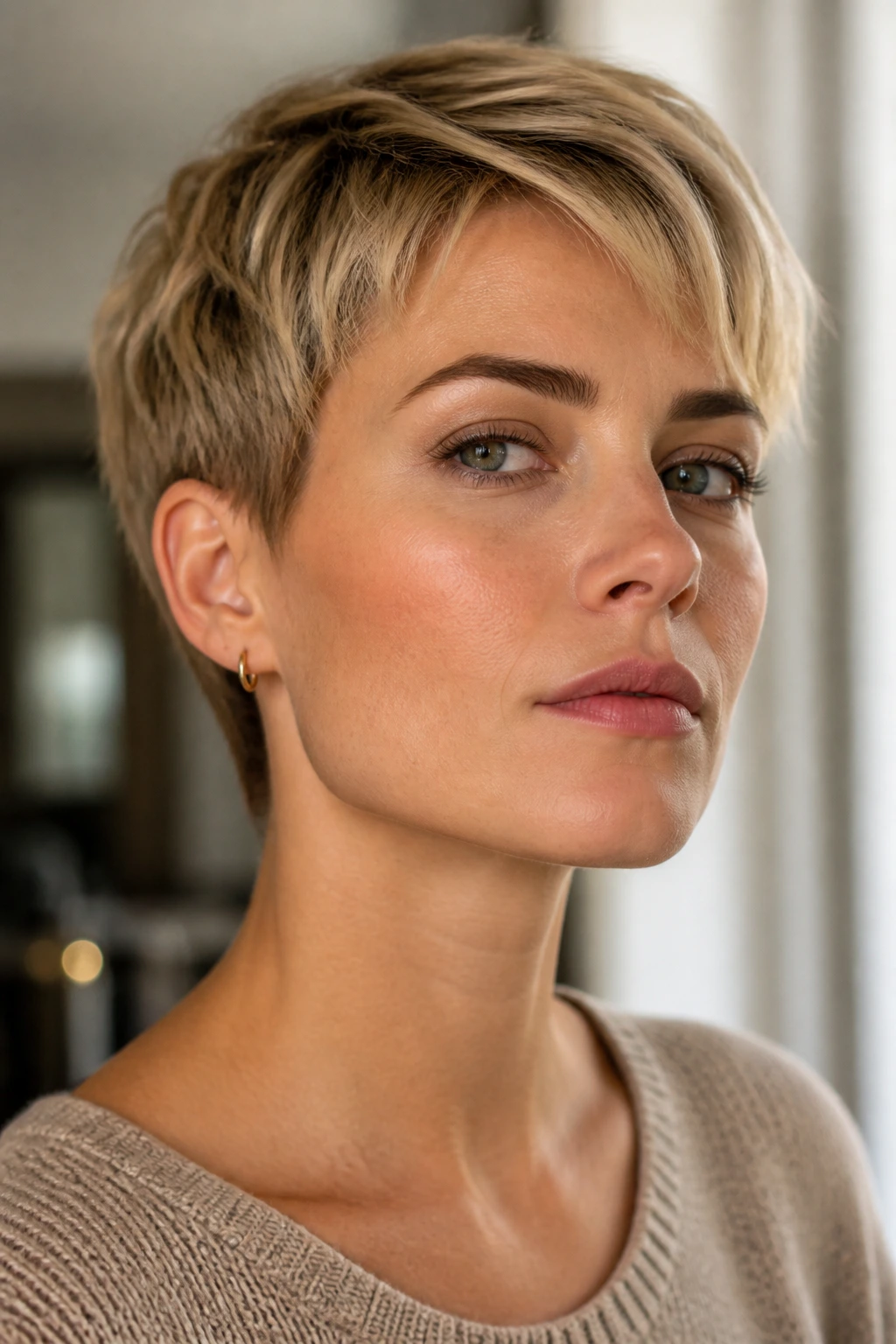 Close-up portrait showing square jawline and cheekbones on a real person