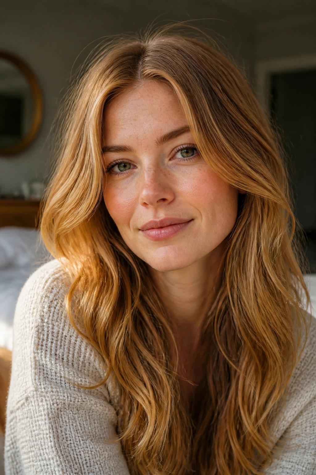 Close-up of hair in strawberry-blonde and dark-wheat tones on a real person.