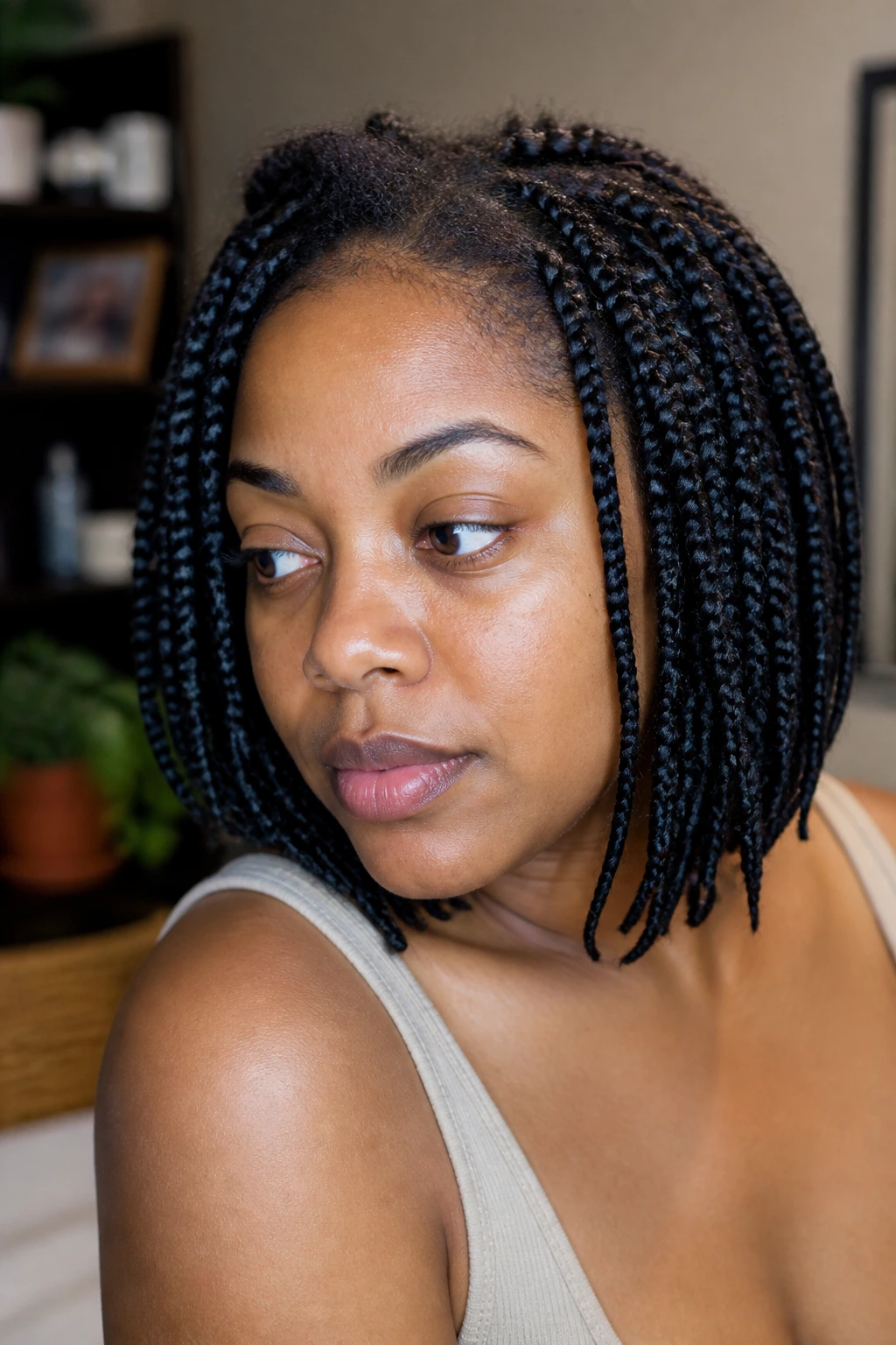 Close-up of real person with bob braids showing signs it's time to remove