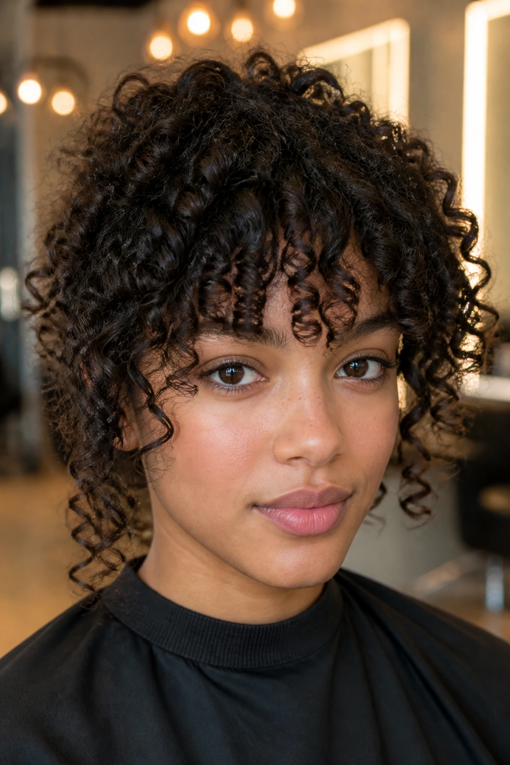Close-up portrait of a real person with tapered temple-framing coils and center fringe.