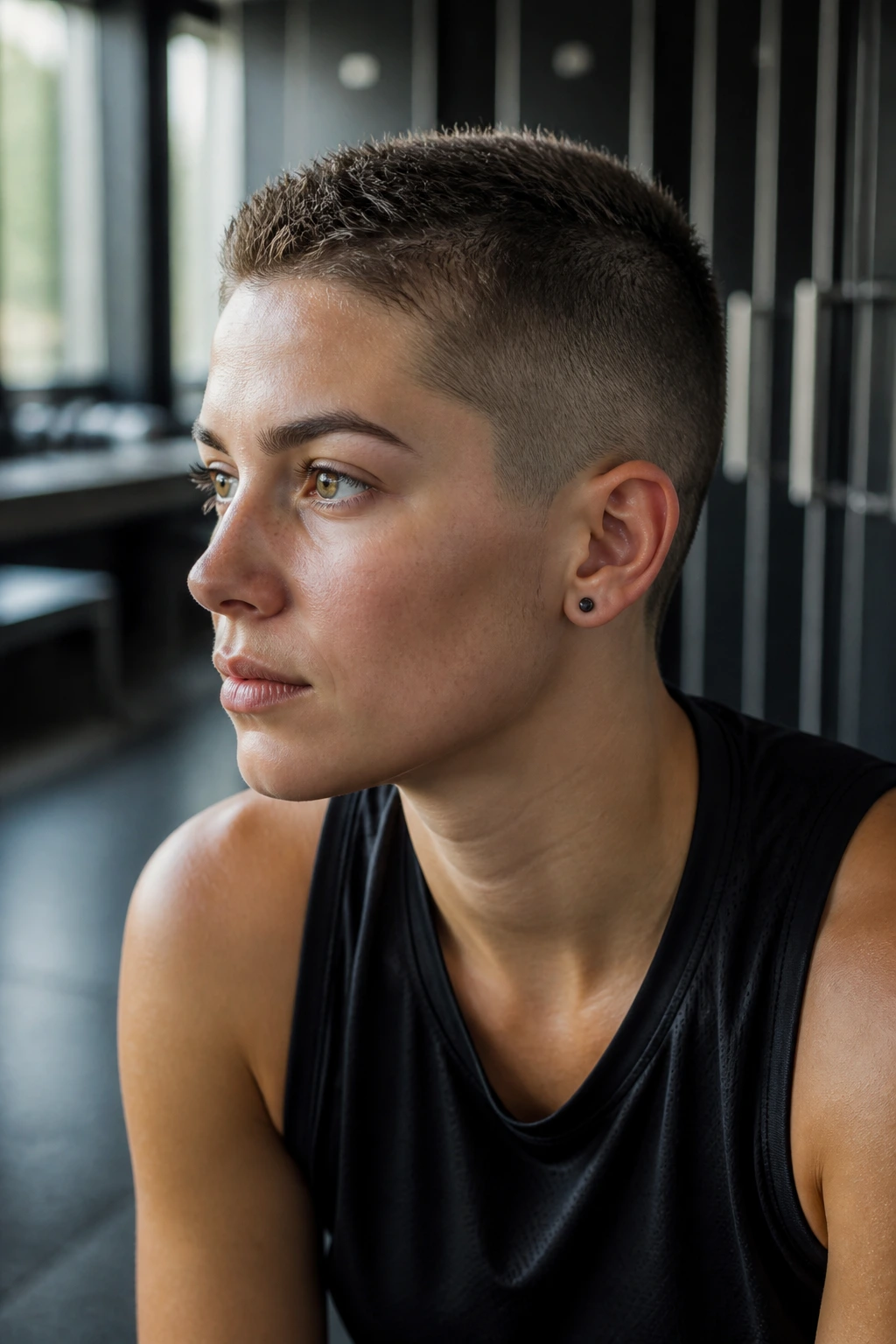 Close-up of a real person with a tapered butch cut on the head