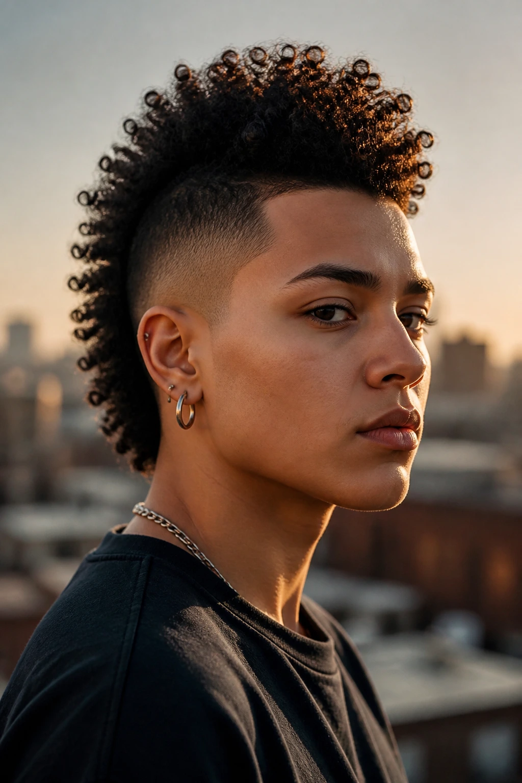 Head-and-shoulders portrait of a real person with a tapered fro-hawk
