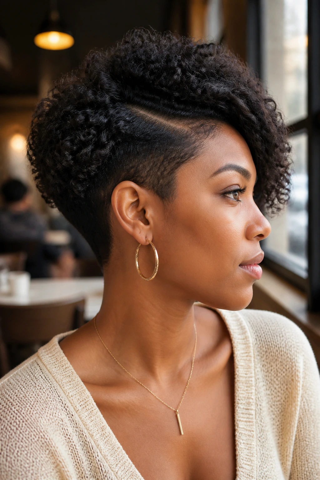 Portrait of woman with tapered nape bob and side part