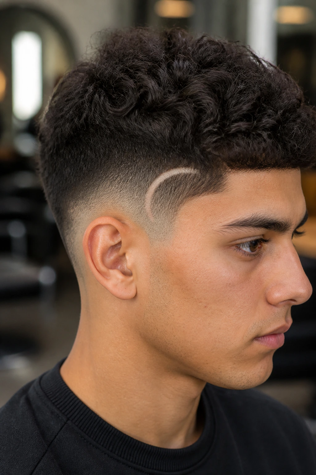 Close-up of a real person showing a subtle C-shaped temple fade