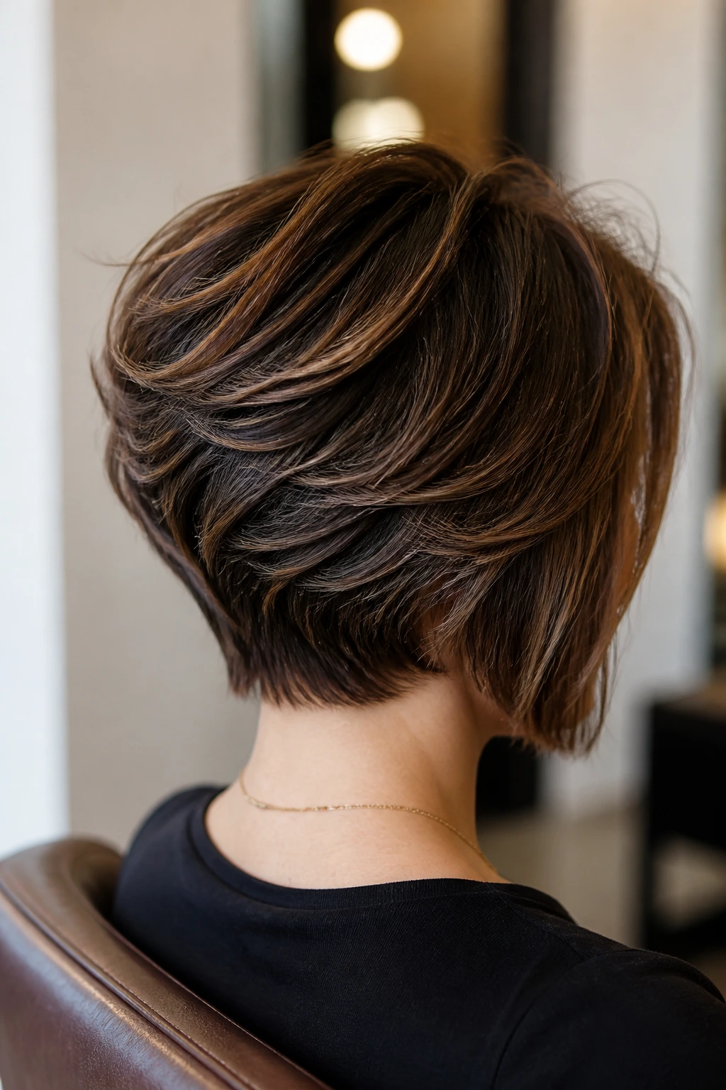 Back-of-head close-up showing the textured-back stack at the nape on a real person