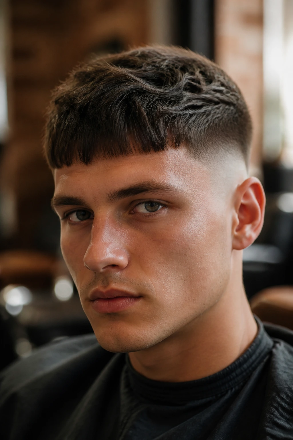 Close-up portrait of a person with high skin fade and textured crop