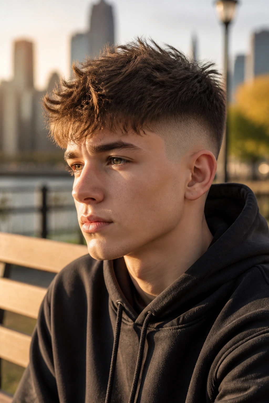 Close-up of teen with textured crop and fade in outdoor park