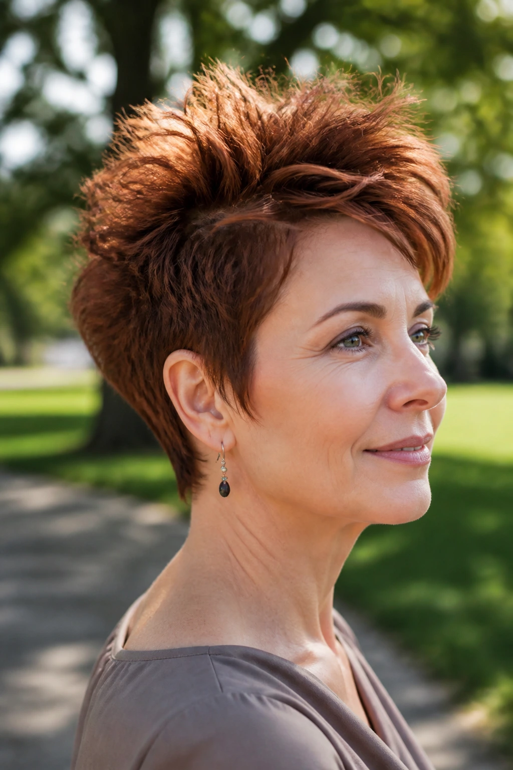 Close-up of woman with textured crown wedge showing crown height and texture