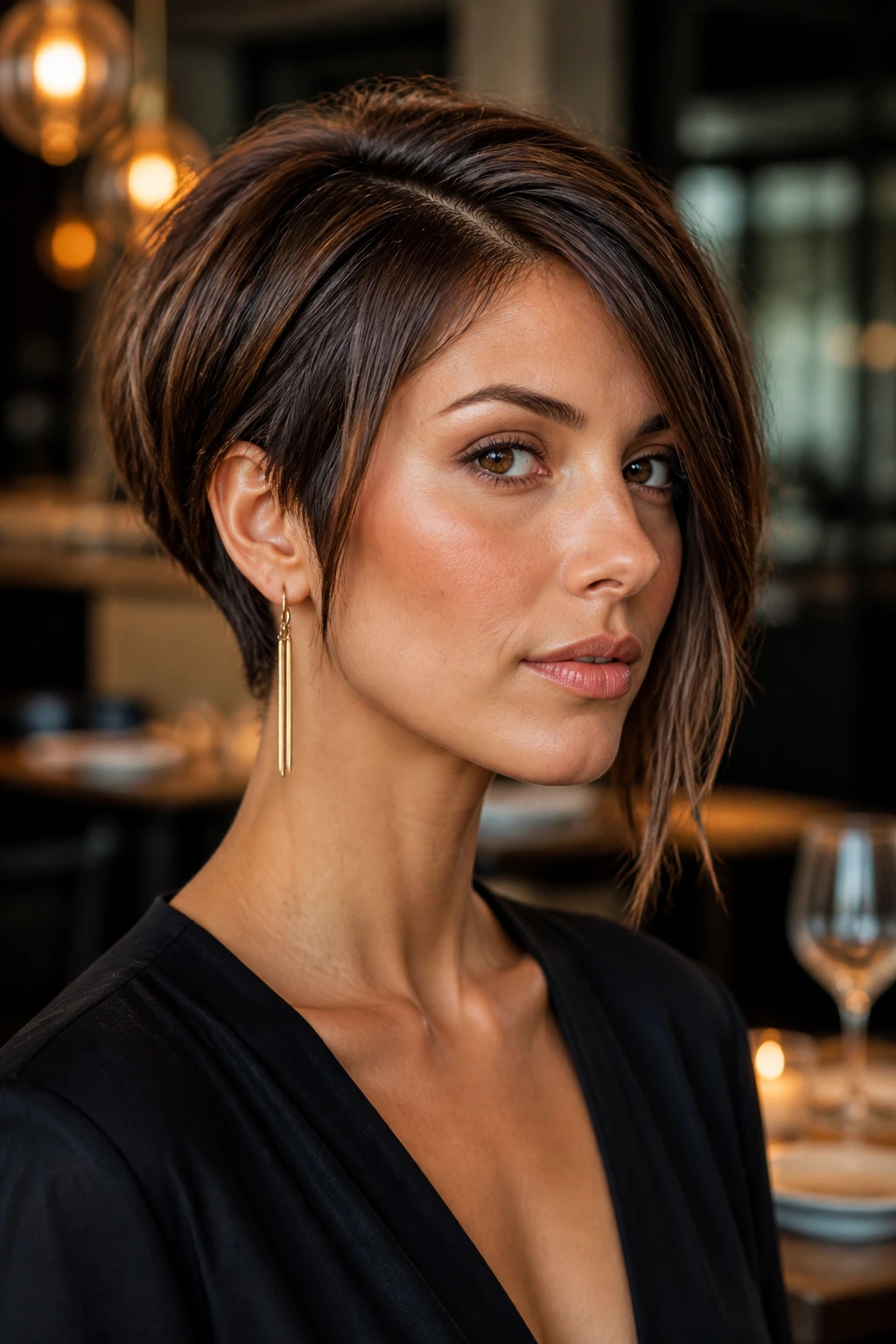 Close-up of a real woman with Texturized Asymmetrical Wedge