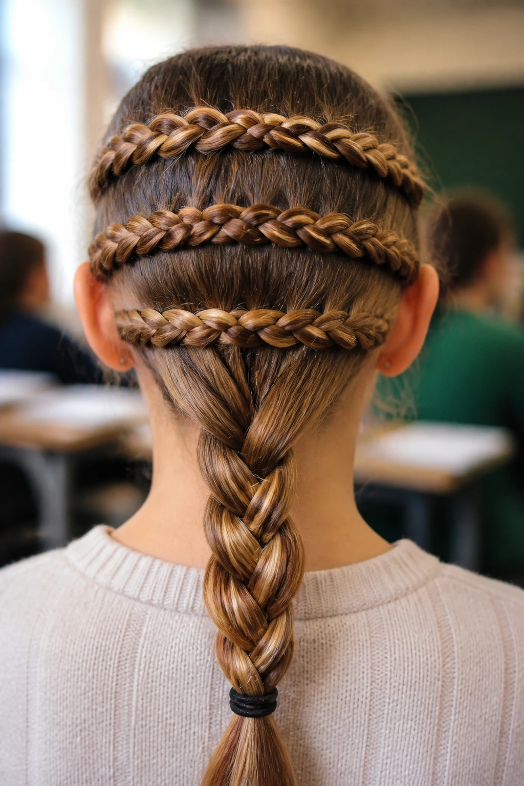 Back view of The Triple-Threat Sectioned Braid on a real person