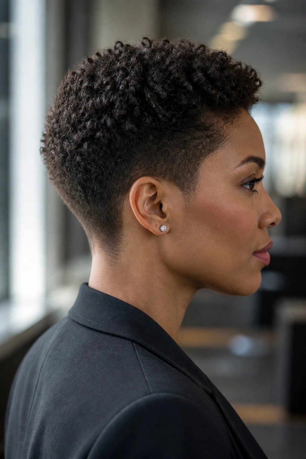 Close-up portrait of a real person with a tight-coiled taper